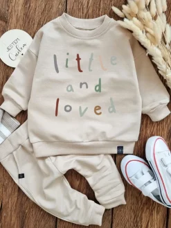 Beżowy komplet dresowy little and loved bluza + spodnie
