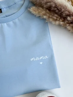 Błękitna koszulka damska z nadrukiem mama