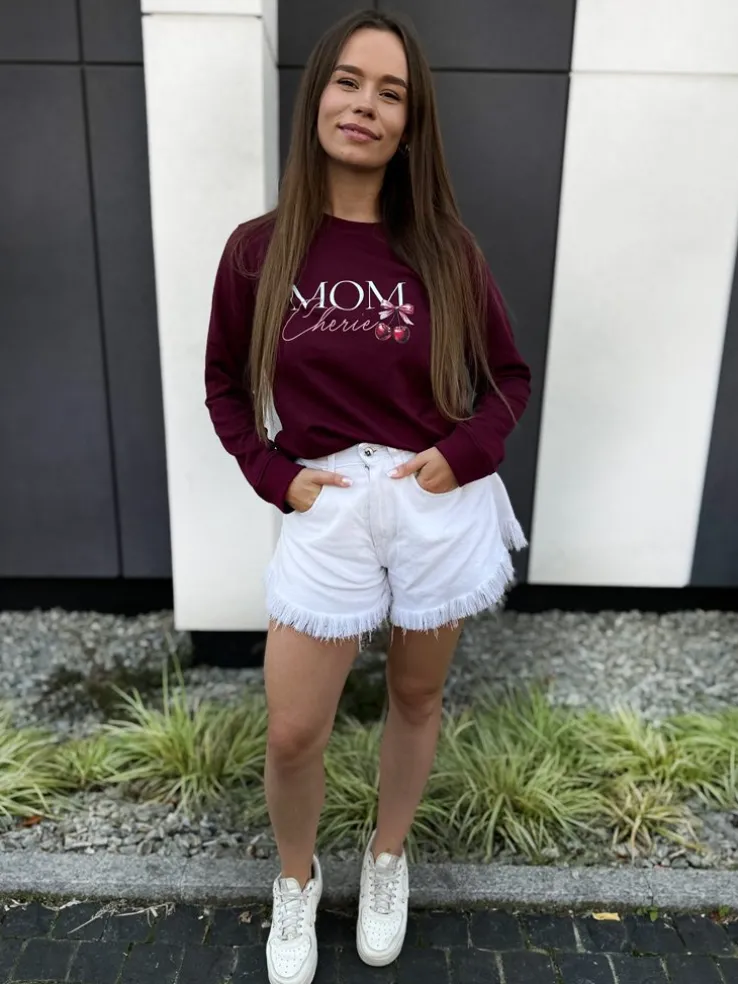 Bluza damska bordowa z nadrukiem Mom Cherie