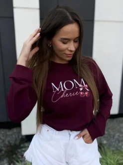 Bluza damska bordowa z nadrukiem Mom Cherie