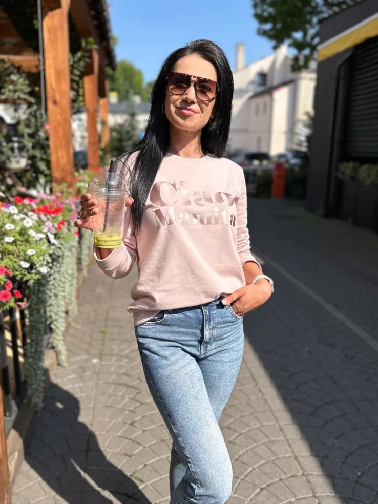 Bluza damska brudny róż z nadrukiem Ciao Mamita