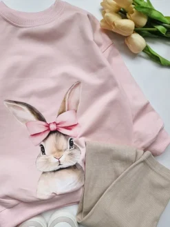 Bluza dziecięca króliczek z różową kokardą
