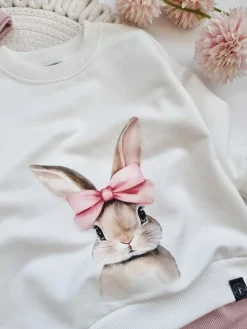 Bluza dziecięca króliczek z różową kokardą