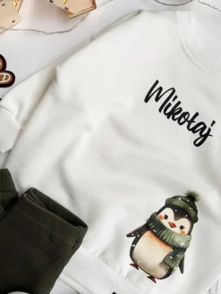 Bluza dziecięca pingwinek w zielonej czapce