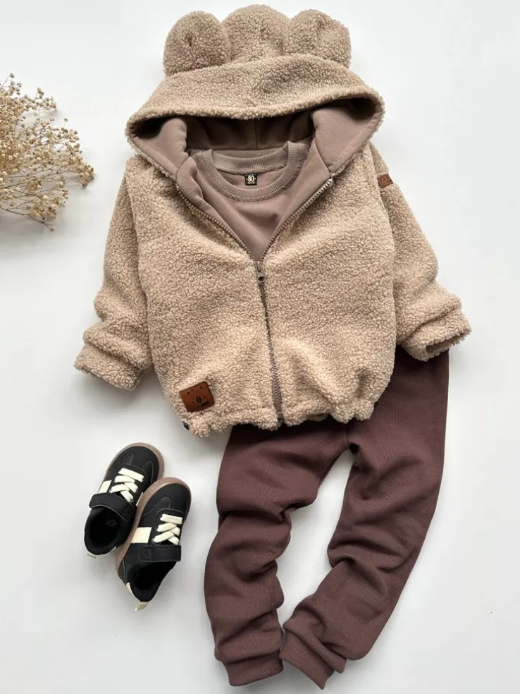 Bluza teddy z uszkami misia beżowa