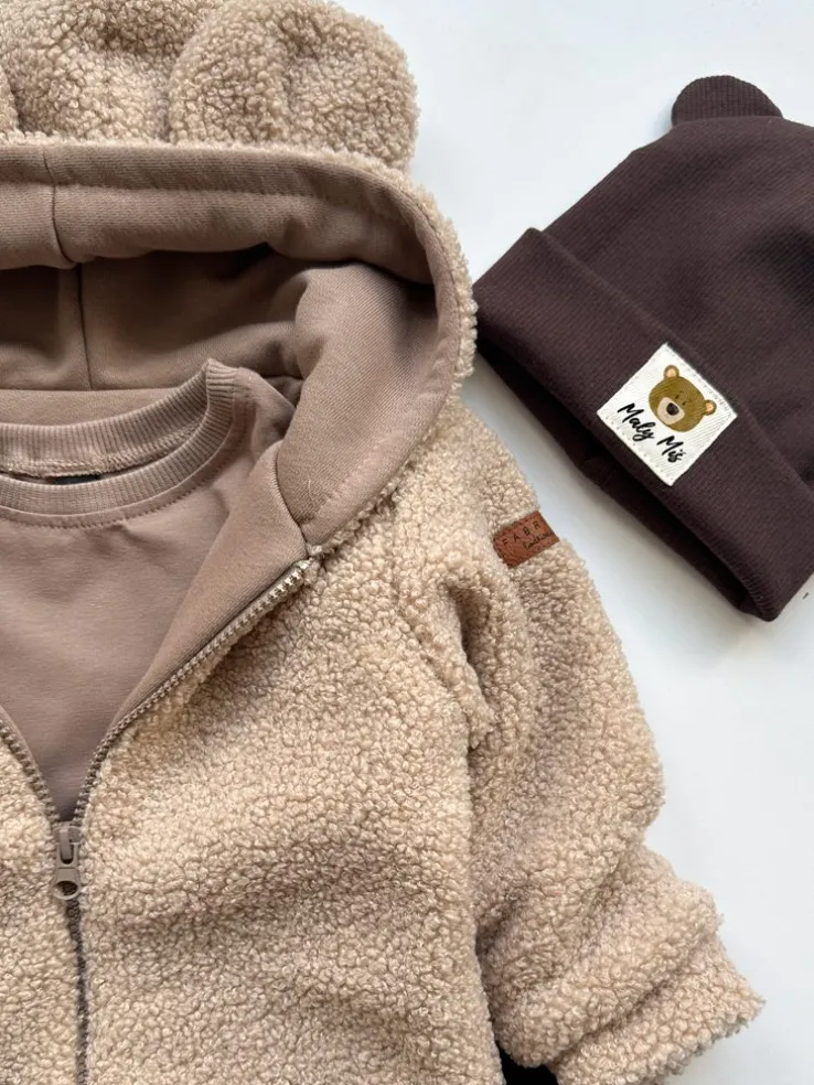 Bluza teddy z uszkami misia beżowa