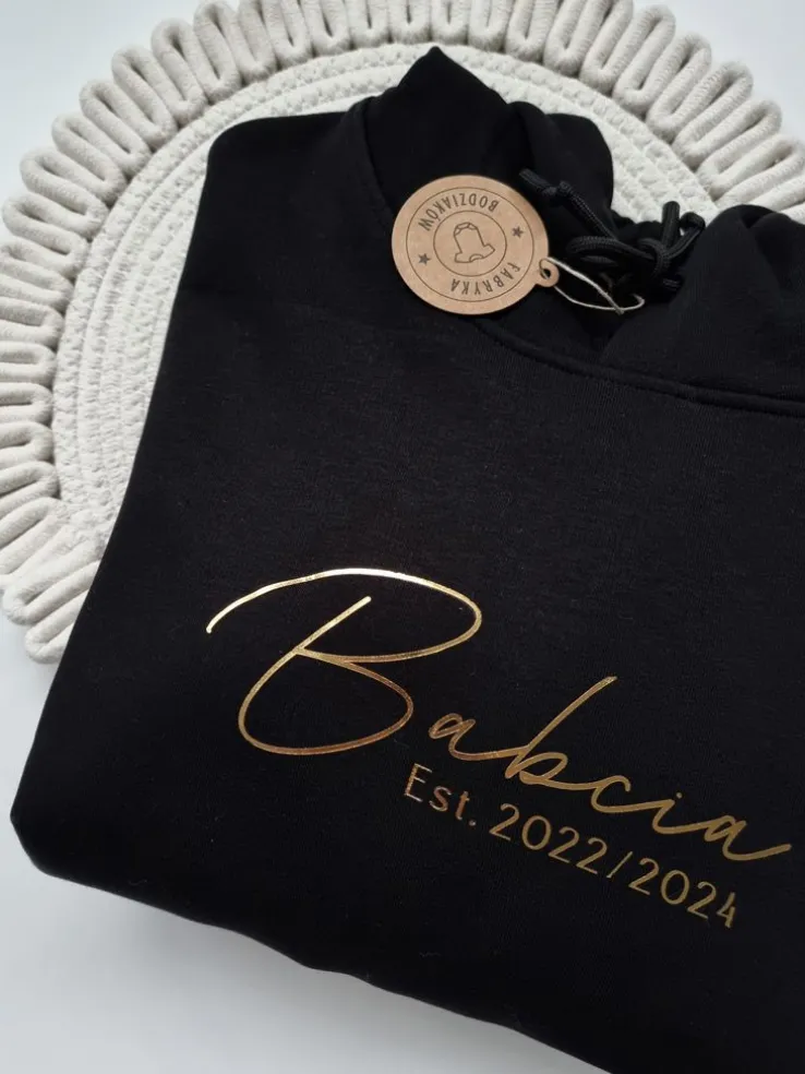 Bluza unisex z kapturem Babcia est. z imionami wnuków