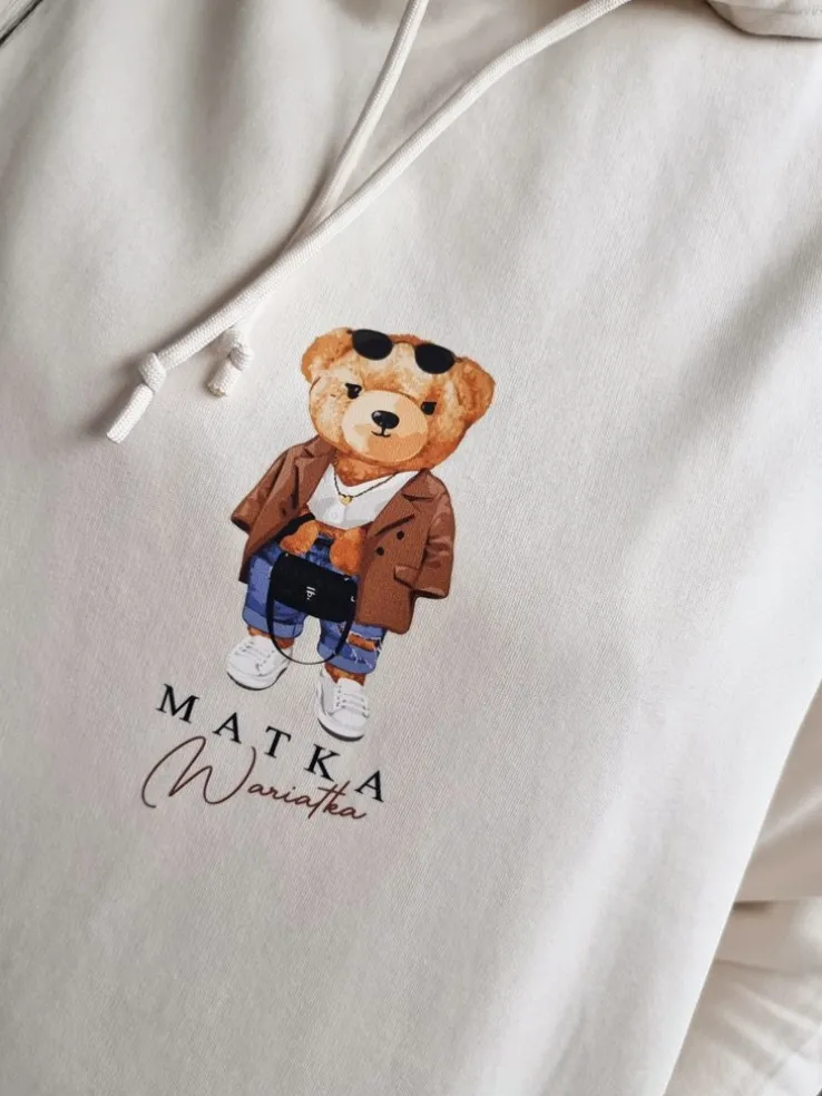 Bluza unisex z kapturem miś matka wariatka