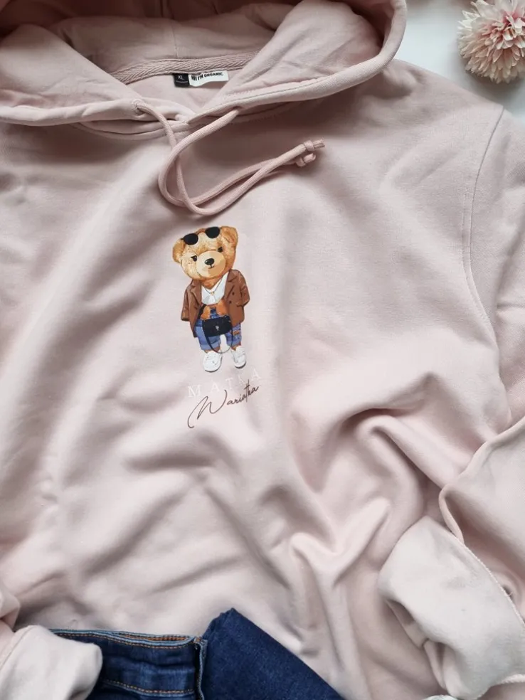 Bluza unisex z kapturem miś matka wariatka