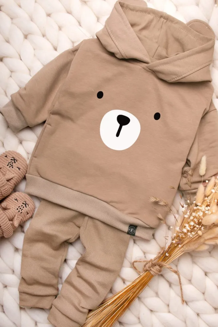 Bluza z kapturem i uszami oraz z nadrukiem buźki misia