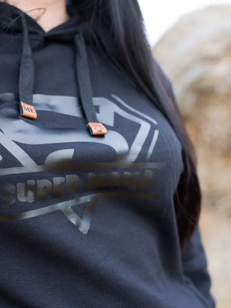 Bluza z kapturem z czarnym nadrukiem super mama