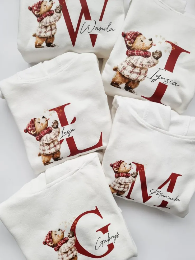 Bluza z kapturem z uszkami inicjał z misiem