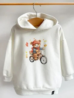 Bluza z kapturem z uszkami jesienny miś na rowerze