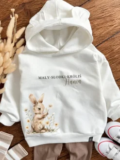 Bluza z kapturem z uszkami mały słodki króliś na łące