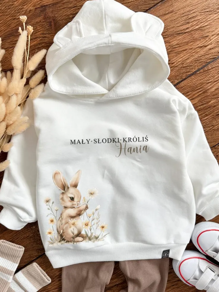 Bluza z kapturem z uszkami mały słodki króliś na łące
