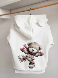 Bluza z kapturem z uszkami miś na łyżwach