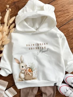 Bluza z kapturem z uszkami słodziak króliczek z koszem marchewek