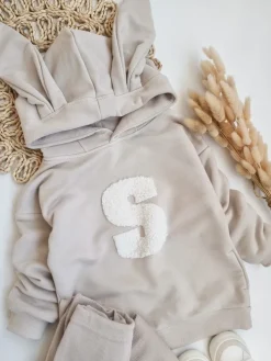 Bluza z kapturem z uszkami zajączka pluszowy inicjał