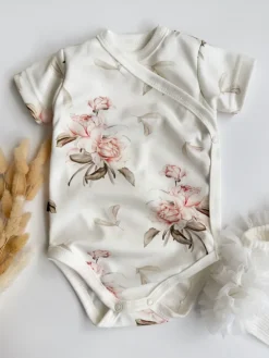 Body kopertowe niemowlęce krótki rękaw delikatne kwiaty