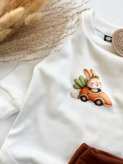 Body niemowlęce króliczek w marchewkowym aucie