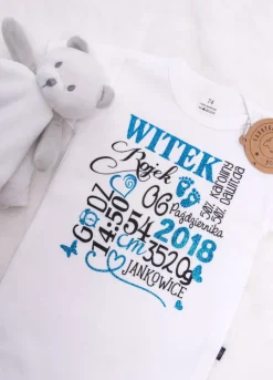 Body z nadrukiem metryczki Brokat Niebieski