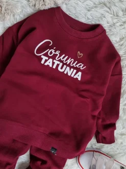 Bordowy komplet córunia tatunia bluza + getry prążek
