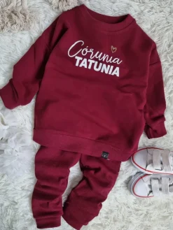 Bordowy komplet córunia tatunia bluza + getry prążek