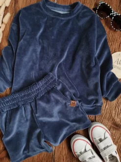 Chabrowy dziecięcy komplet welurowy bluza + szorty