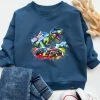 Ciemnoniebieska bluza dziecięca kolorowy t-rex rozmiar 128