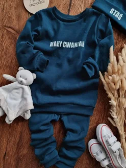 Ciemnoniebieski komplet prążkowany (bluza + getry) mały cwaniak