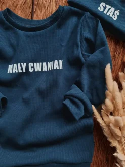 Ciemnoniebieski komplet prążkowany (bluza + getry) mały cwaniak