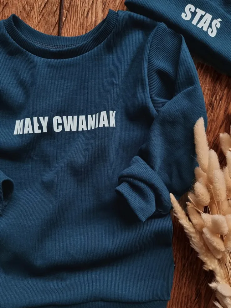 Ciemnoniebieski komplet prążkowany (bluza + getry) mały cwaniak