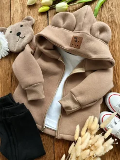 Ciepła bluza z uszami misia latte