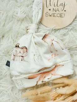 Czapeczka niemowlęca bawełniana zwierzątka lasu