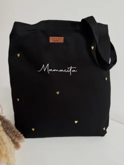 Czarna torba z nadrukiem serduszek Mamacita