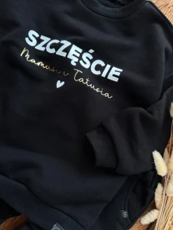 Czarny komplet dresowy szczęście mamusi i tatusia bluza + spodnie