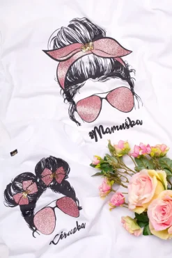 Damska koszulka z nadrukiem mamy w okularach #mamuśka