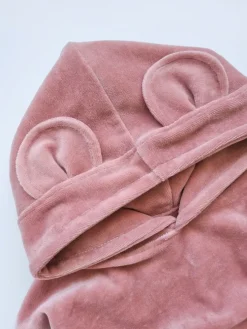 Dres welurowy dziecięcy brzoskwiniowy róż bluza + spodnie