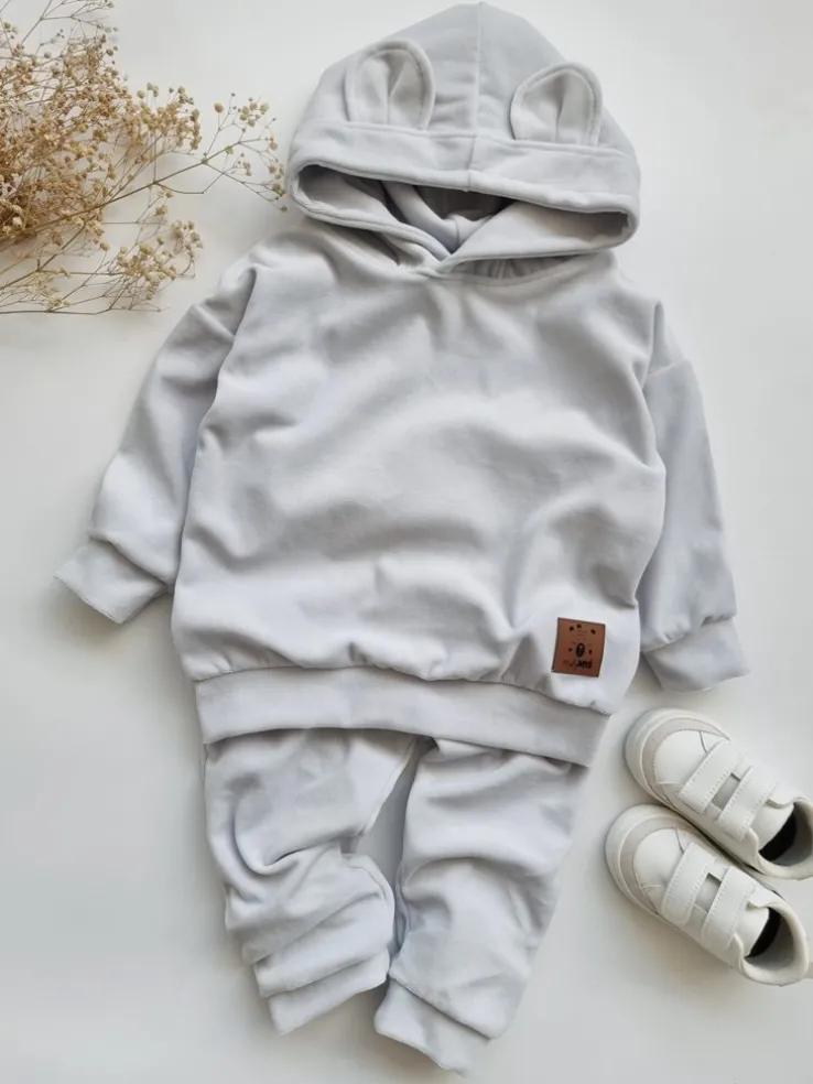 Dres welurowy dziecięcy jasnoszary bluza + spodnie
