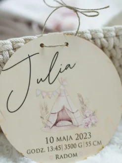 Drewniana tabliczka metryczka boho tipi
