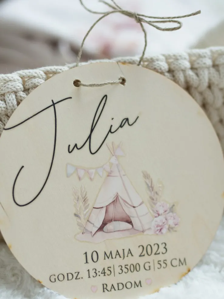 Drewniana tabliczka metryczka boho tipi
