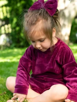Dziecięcy komplet welurowy, fuksjowy bluza + spodnie