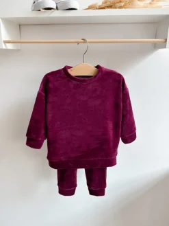 Dziecięcy komplet welurowy, fuksjowy bluza + spodnie