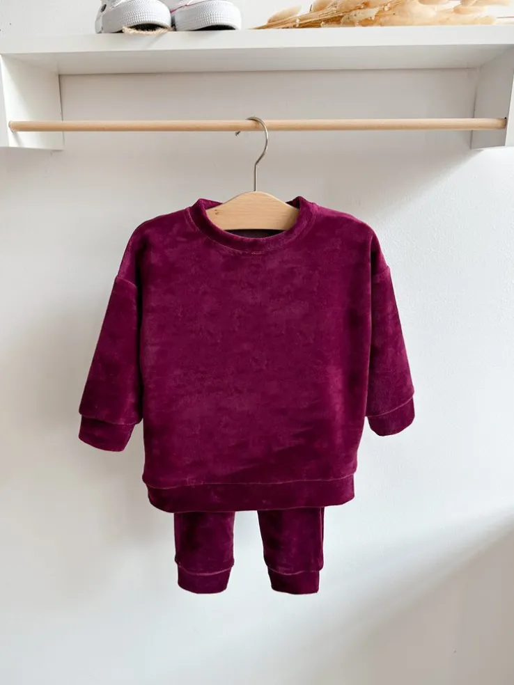 Dziecięcy komplet welurowy, fuksjowy bluza + spodnie
