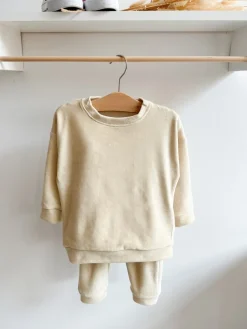 Dziecięcy komplet welurowy jasno beżowy bluza + spodnie