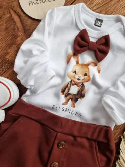 Elegancki komplet koszulka z króliczkiem + spodnie