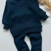 Granatowy komplet prążkowany (bluza + getry) rozmiar 74
