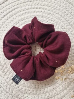Gumka scrunchie do włosów bordo złote kropeczki