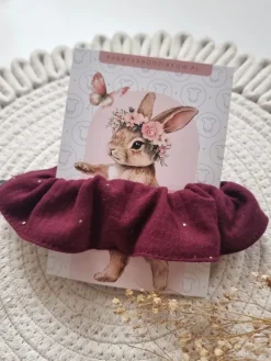 Gumka scrunchie do włosów bordo złote kropeczki