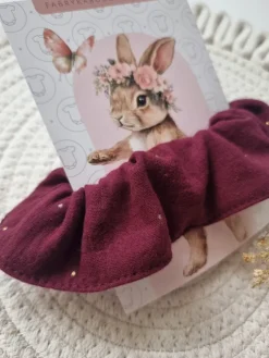 Gumka scrunchie do włosów bordo złote kropeczki